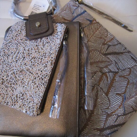 HOBO BRAND SABLE TRIPLE POUCH SET~PEWTER MIXED MEDIA~NEW WITH TAGS!